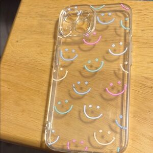 White and Pink Smiley Face Phone Case with Raised Edges